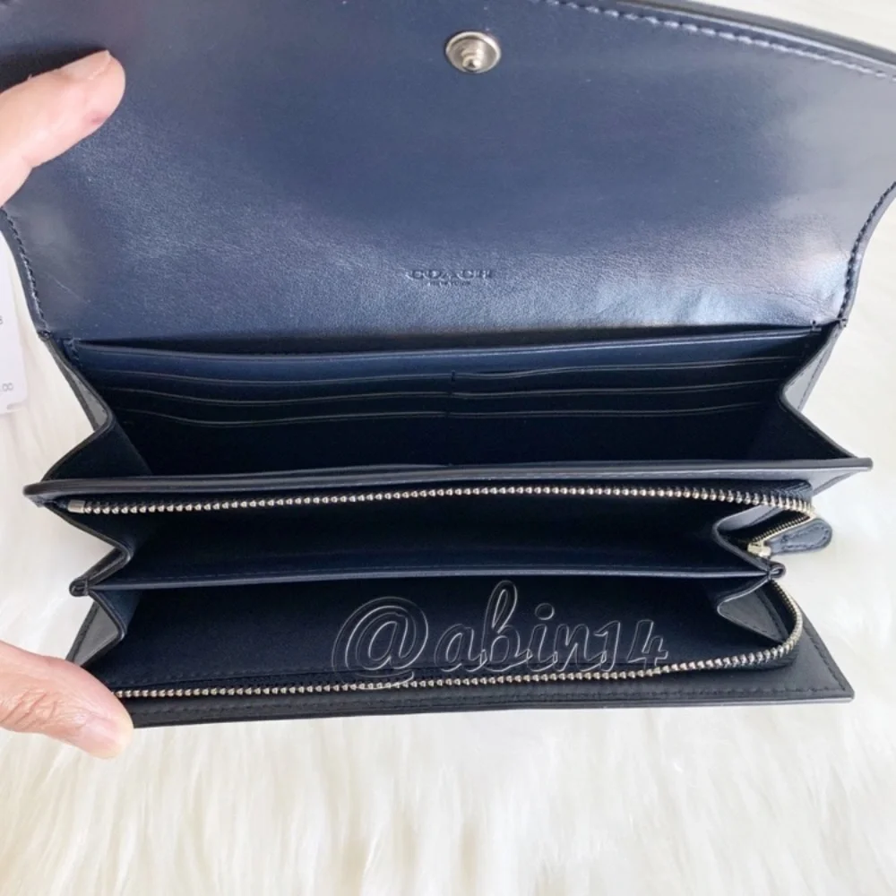 NWT Coach Leather Canvas Envelope Wallet with Gingham Print Blue Yellow - Picture 6 of 9